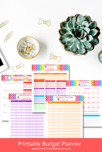 Load image into Gallery viewer, Flex Your Colors Rainbow Budget Planner Printable - Expense Tracker Notebook. Monthly Budgeting Journal